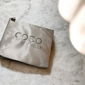 NEW CHANEL Coco Mademoiselle Bag Pouch Gold Charm Bottle Zipper Sequin Logo